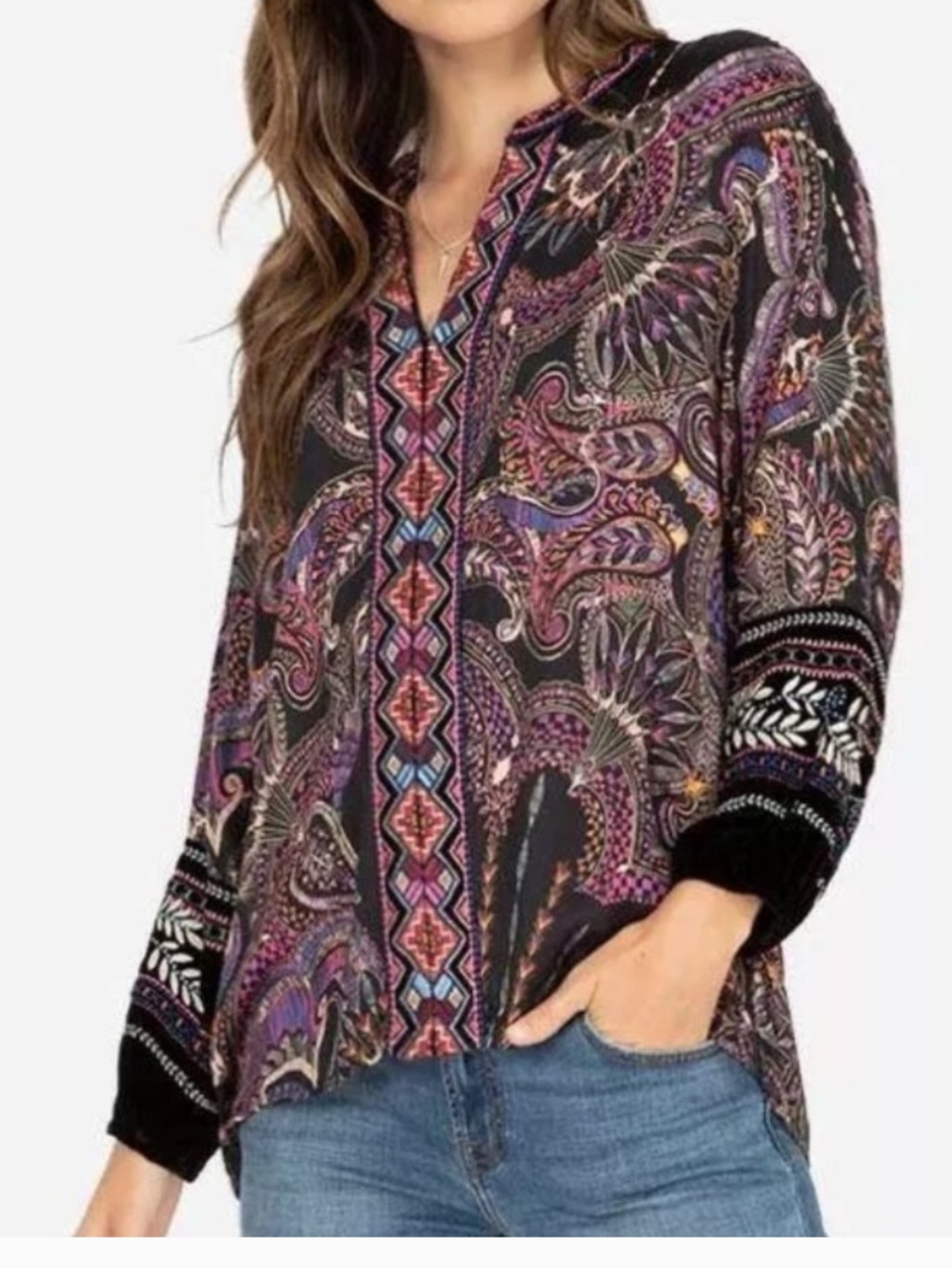 Johnny Was Paris Effortless Blouse Silk Blend Embroidered Kimono Top S
